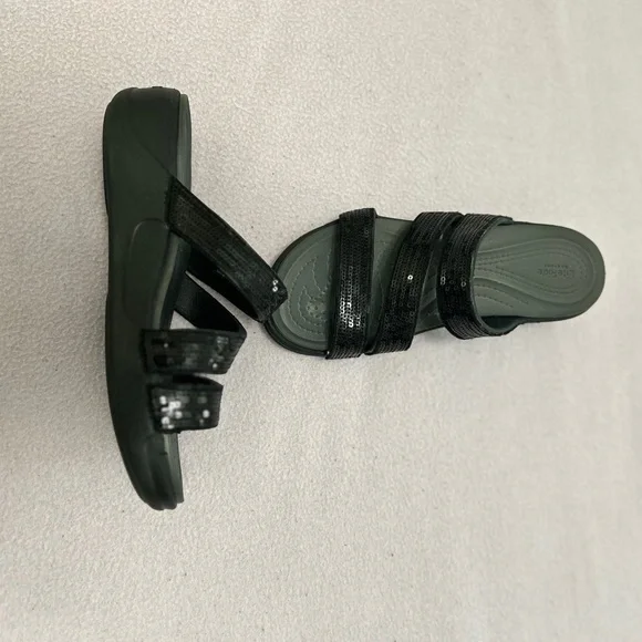 Lite Ride by Crocs Black Wedge Heel Sequin Straps Sz: 7 - Picture 5 of 7